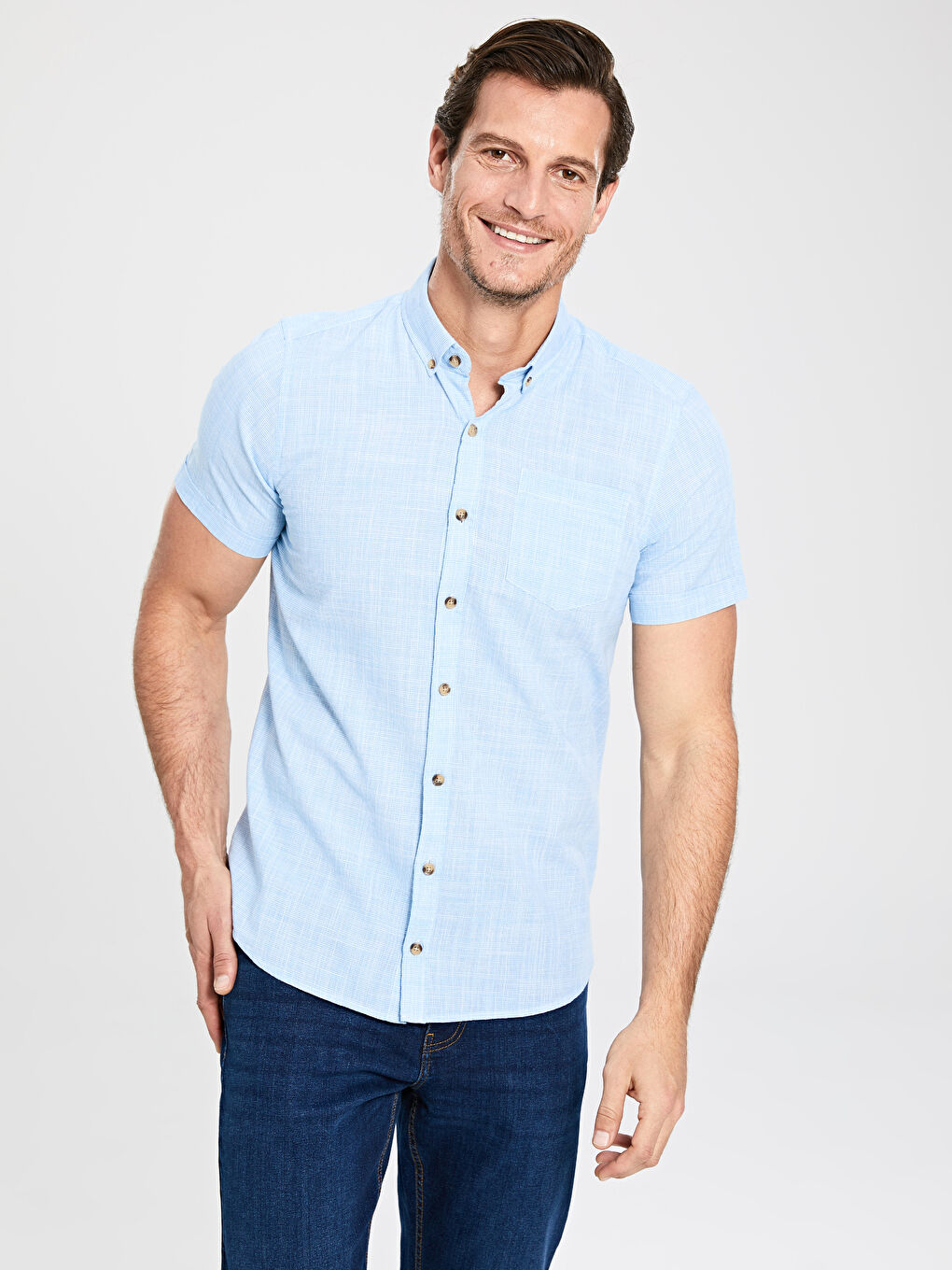 Mavi Slim Fit Kısa Kollu Poplin Erkek Gömlek