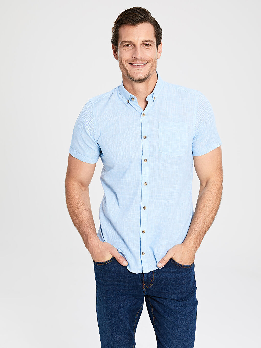 Mavi Slim Fit Kısa Kollu Poplin Erkek Gömlek-1