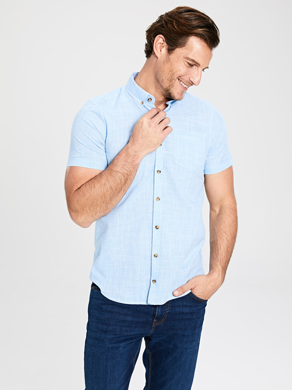 Mavi Slim Fit Kısa Kollu Poplin Erkek Gömlek-2