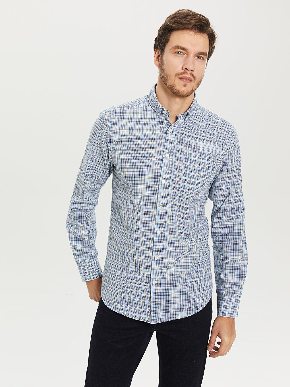 Mavi Poplin Erkek Gömlek