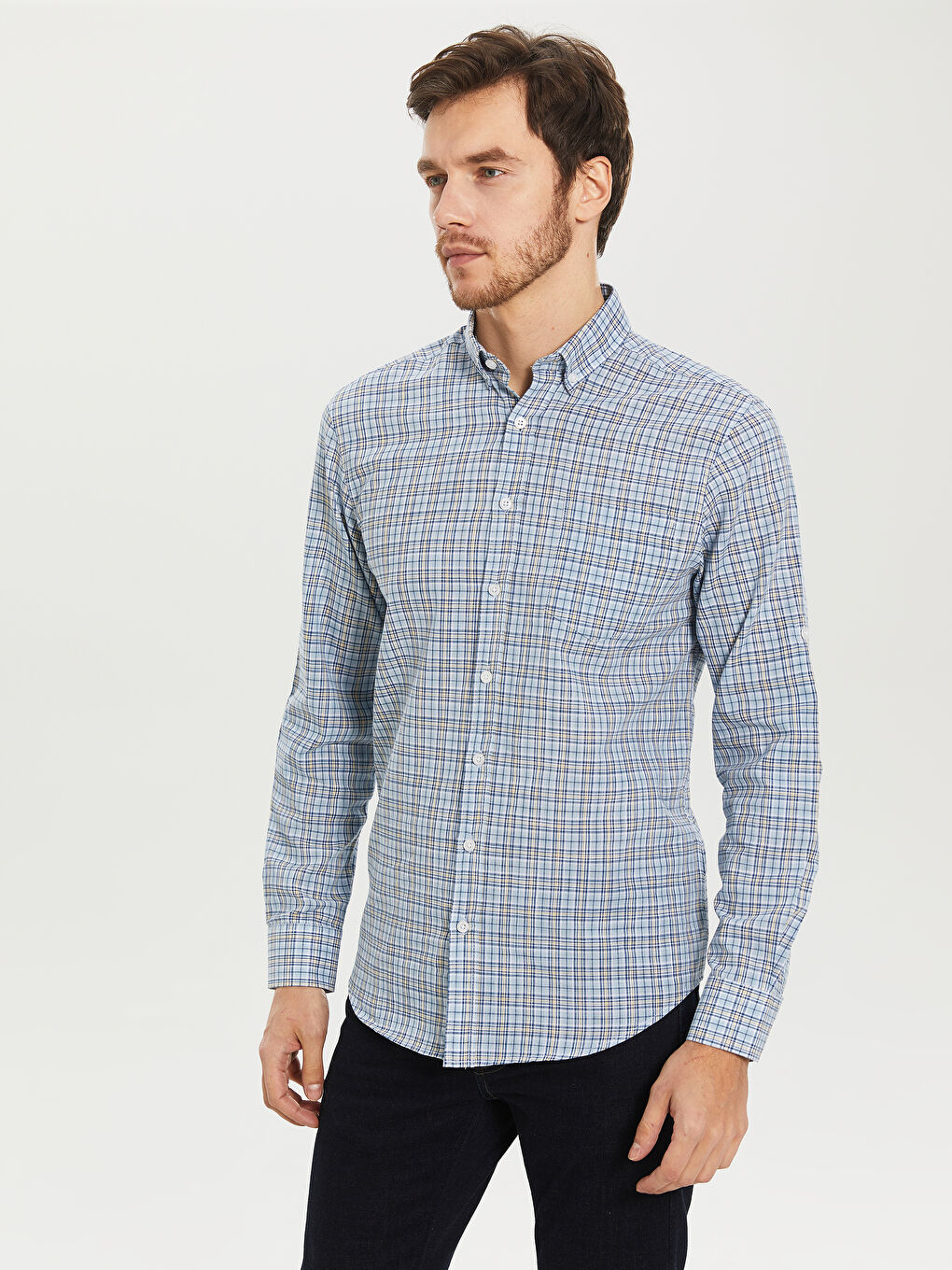 Mavi Poplin Erkek Gömlek-1