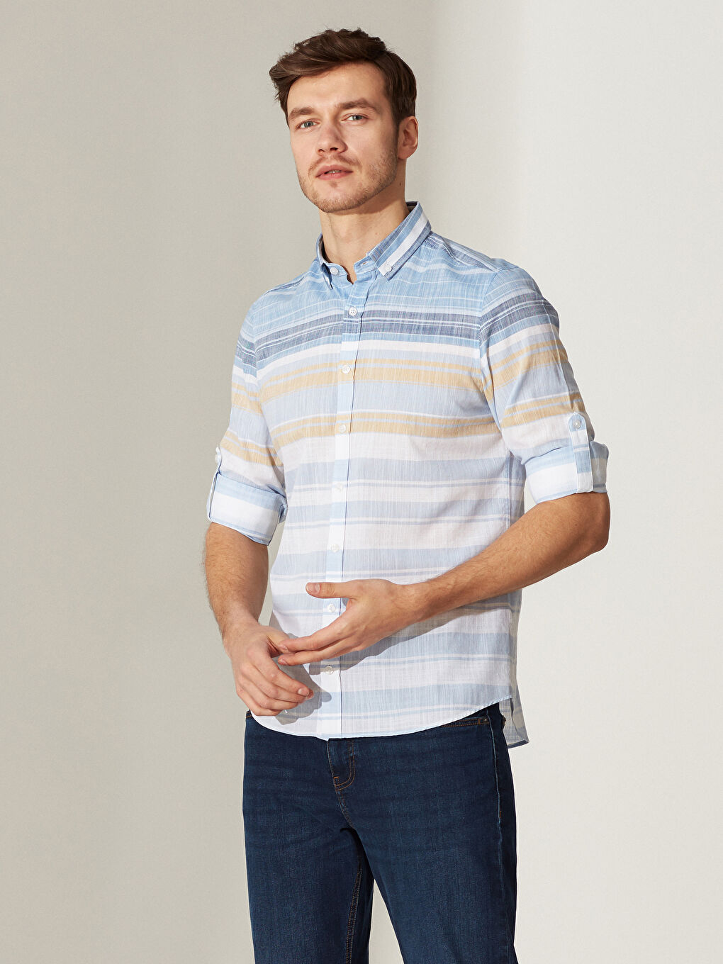 Sarı Poplin Erkek Gömlek