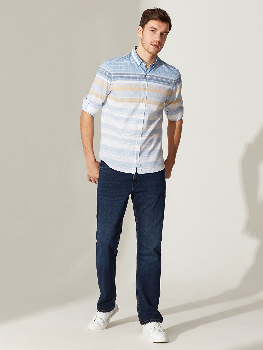 Sarı Poplin Erkek Gömlek-3