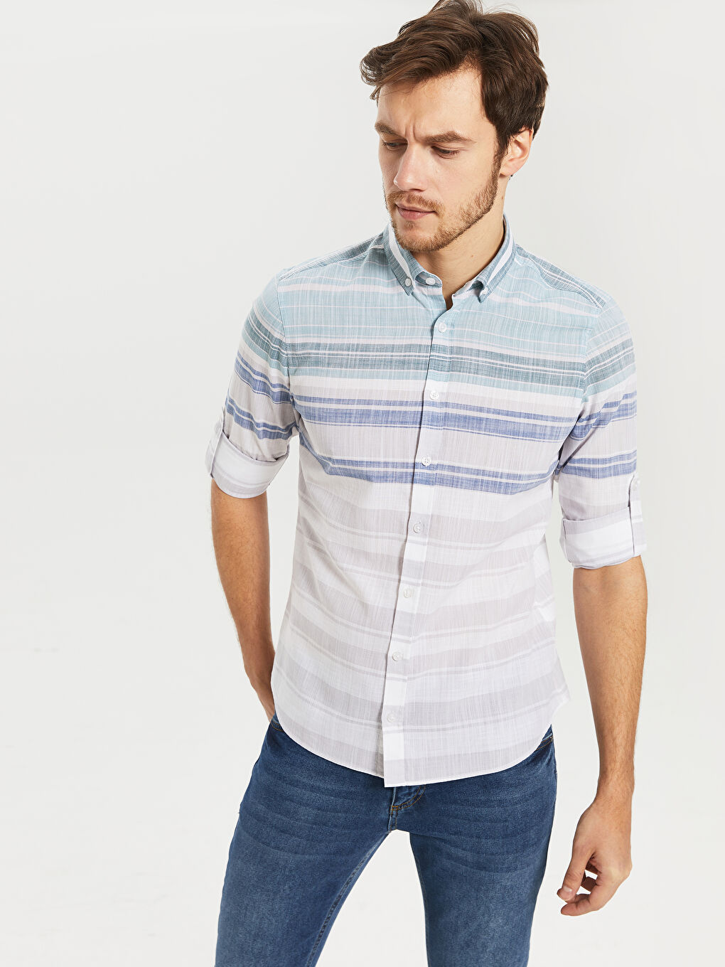 Yeşil Poplin Erkek Gömlek-1