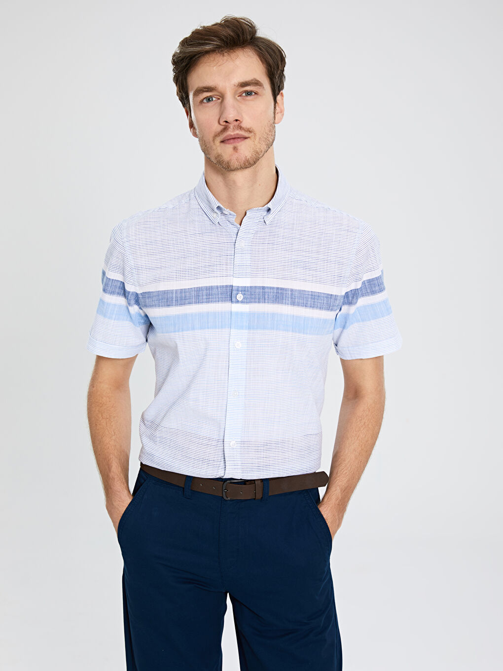 Mavi Poplin Erkek Gömlek-1