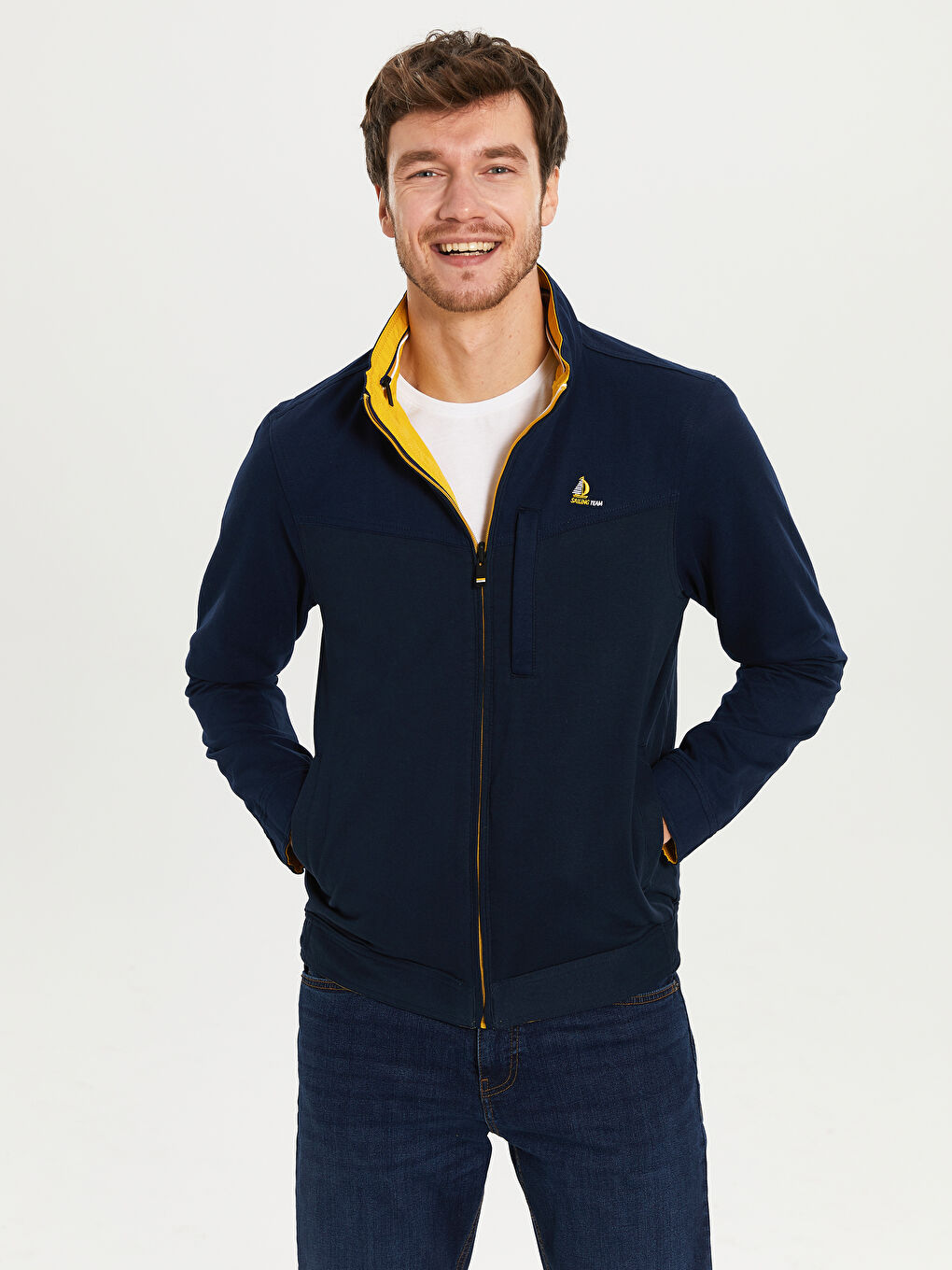 Sarı Standart Kalıp Dik Yaka İnce Erkek Mont