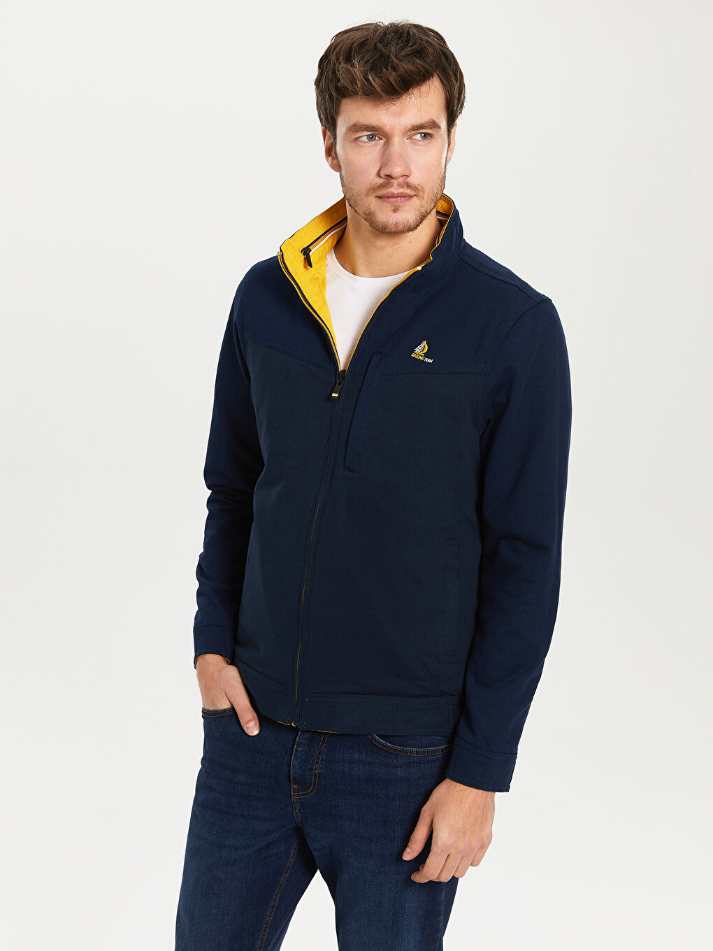 Sarı Standart Kalıp Dik Yaka İnce Erkek Mont-1