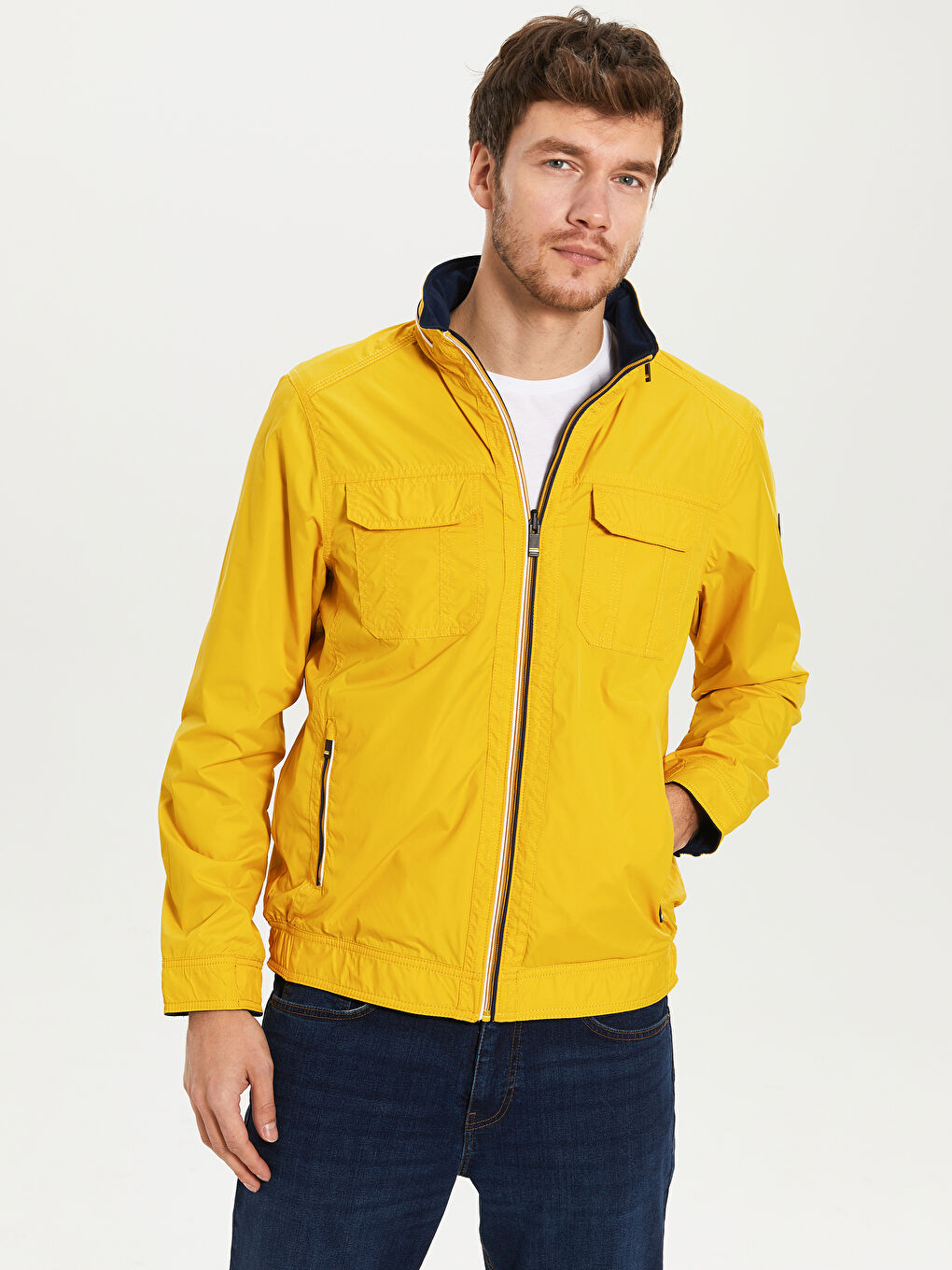 Sarı Standart Kalıp Dik Yaka İnce Erkek Mont-2