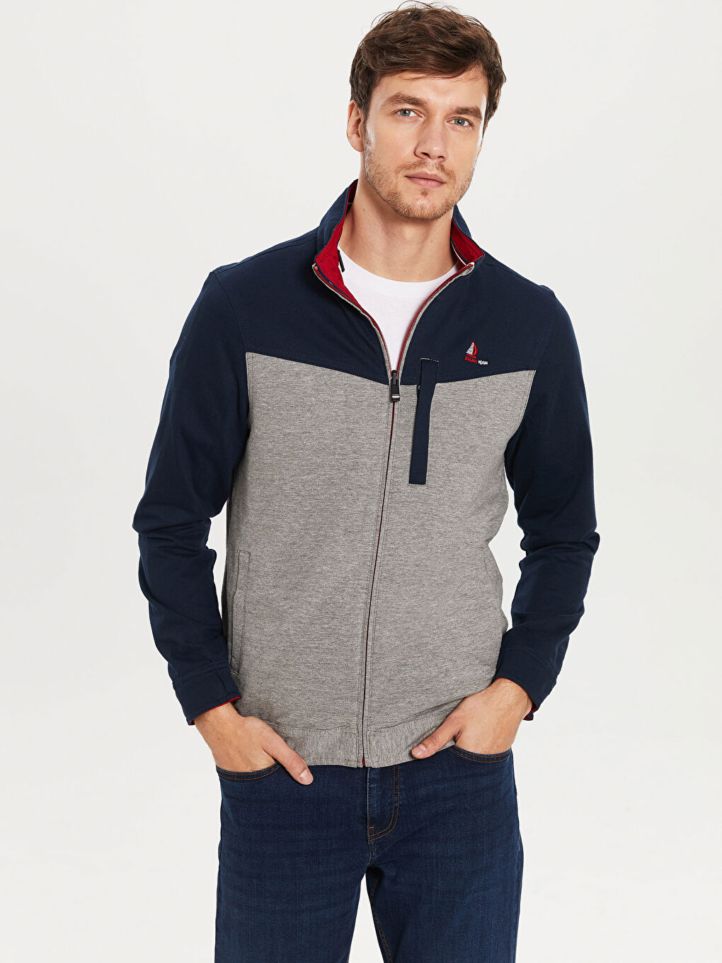 Kırmızı Standart Kalıp Dik Yaka İnce Erkek Mont-2