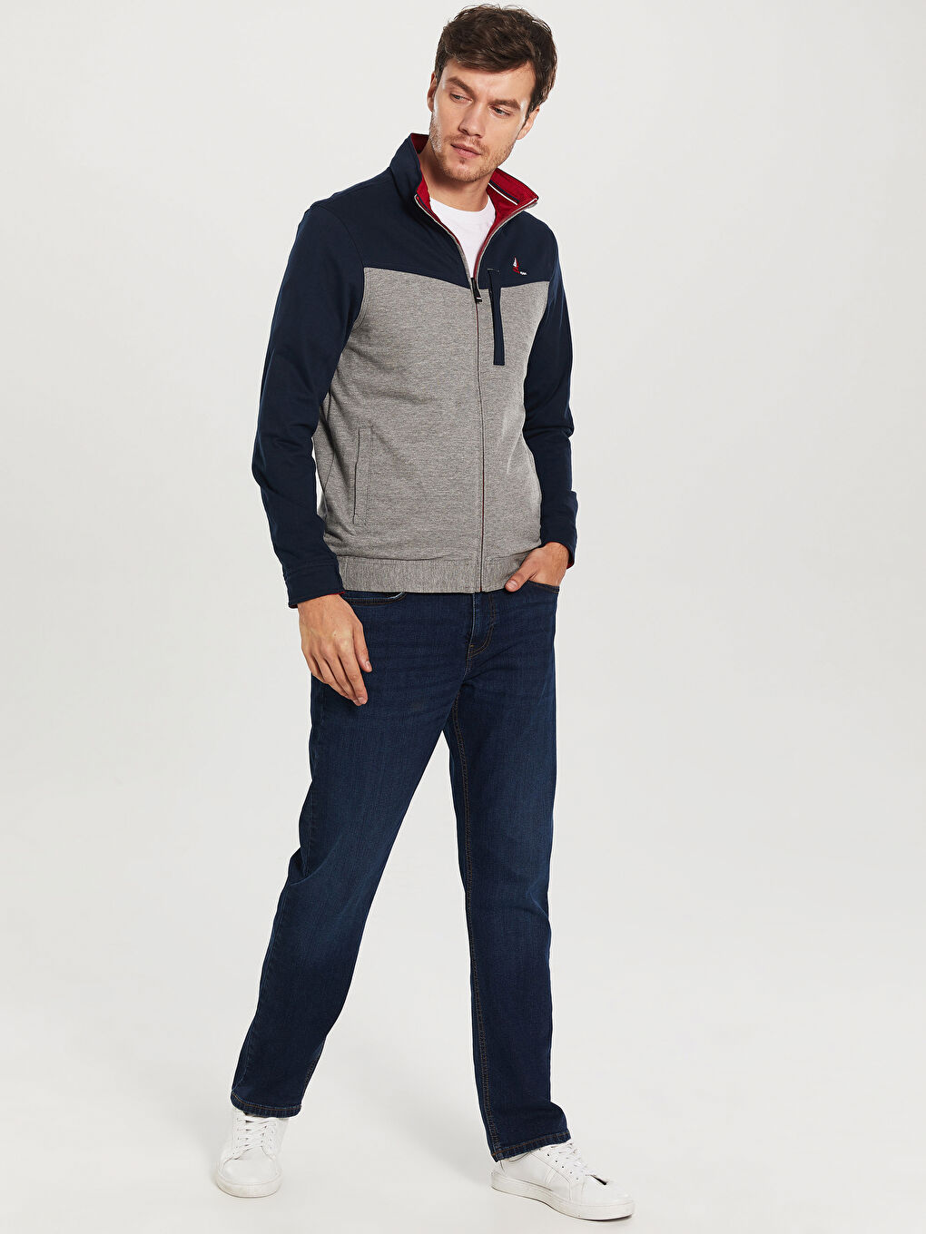 Kırmızı Standart Kalıp Dik Yaka İnce Erkek Mont-5