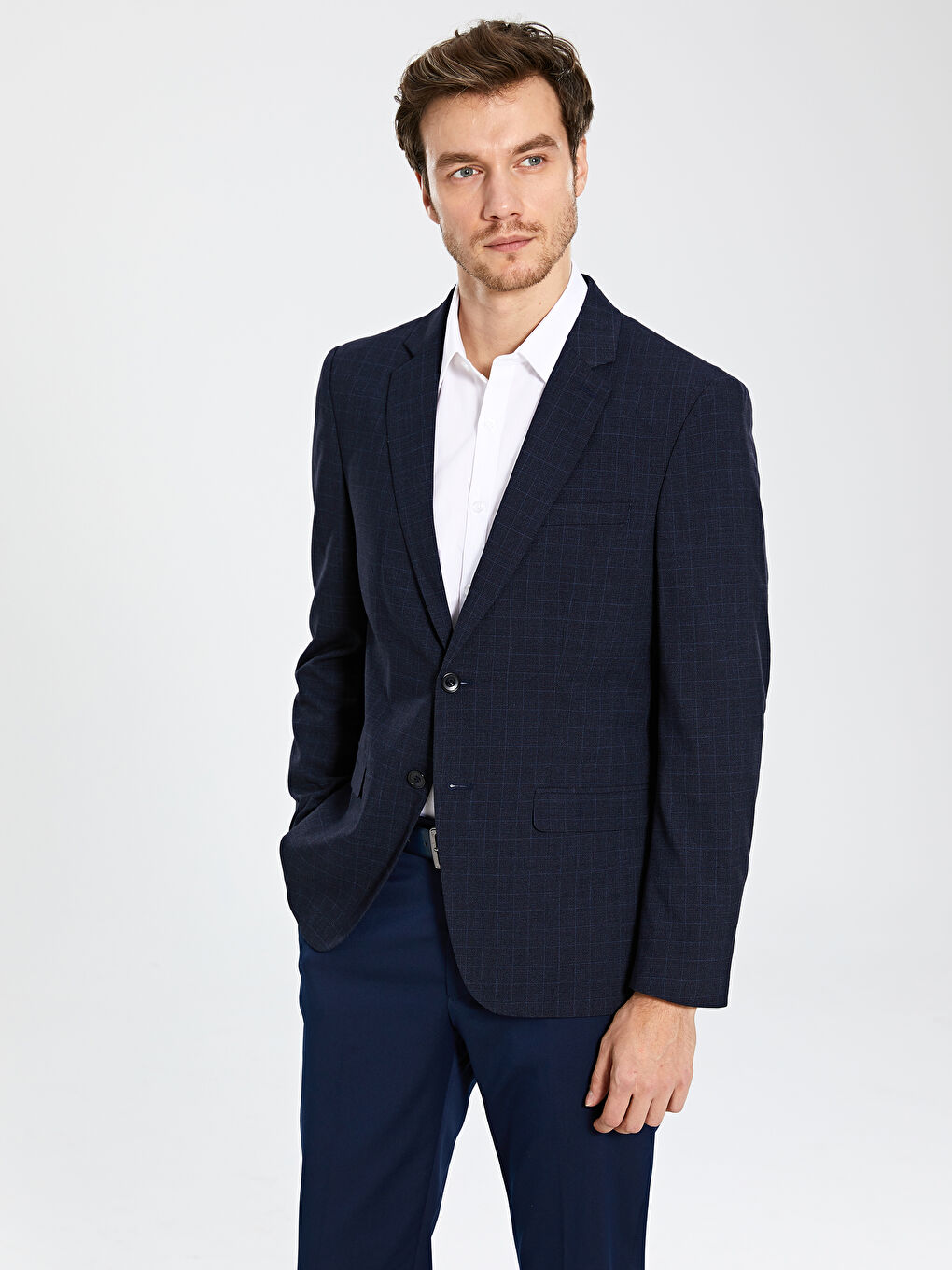 Lacivert Standart Kalıp Erkek Blazer Ceket