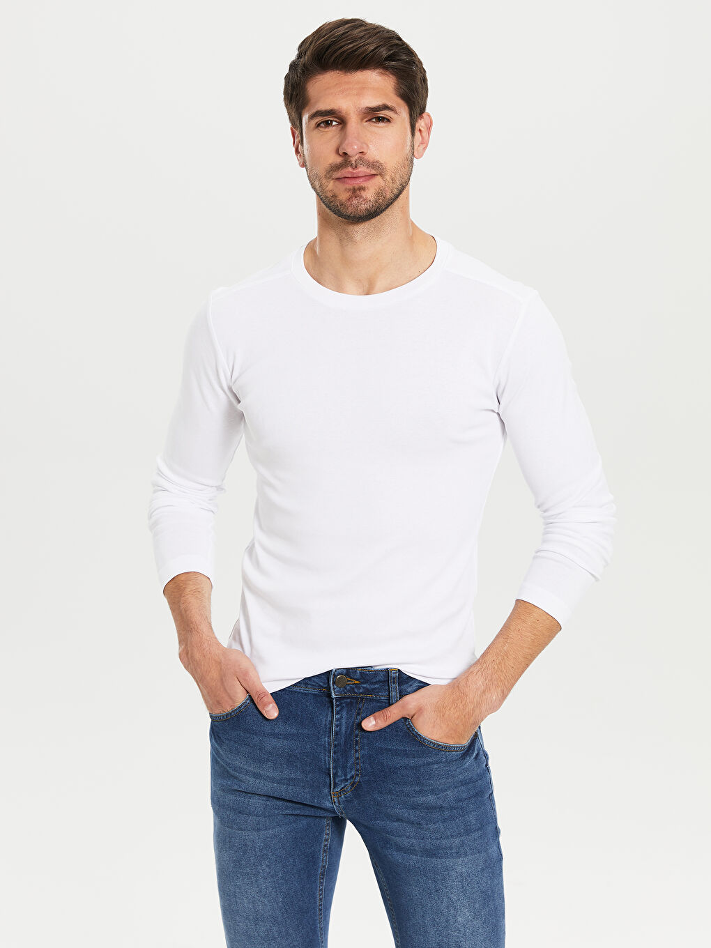 Beyaz Penye Erkek Tişört-1