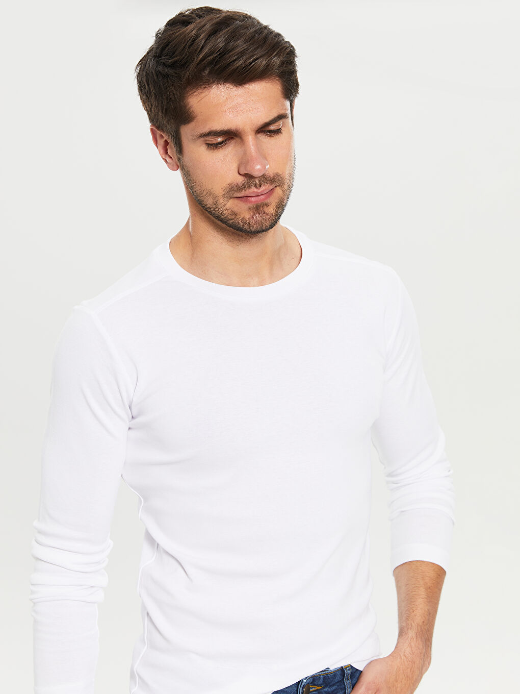 Beyaz Penye Erkek Tişört-2