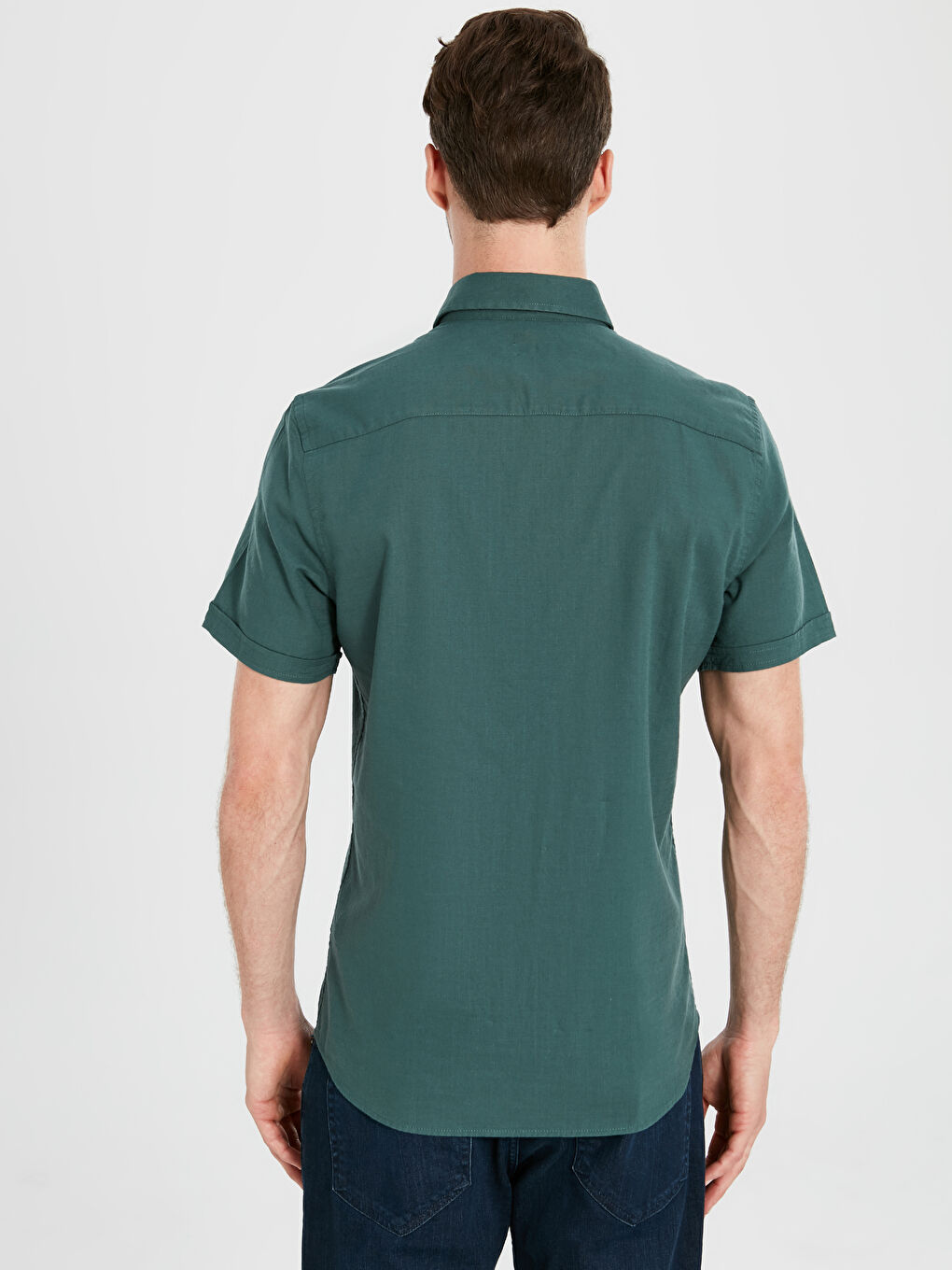 Yeşil Slim Fit Kısa Kollu Poplin Gömlek-2