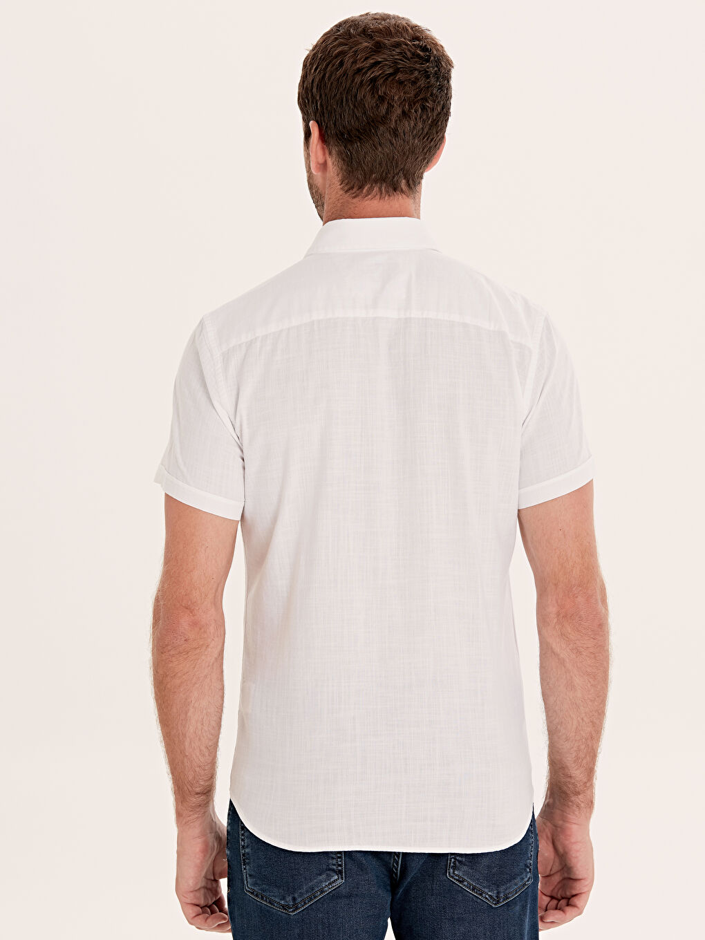 Beyaz Slim Fit Kısa Kollu Poplin Gömlek-2