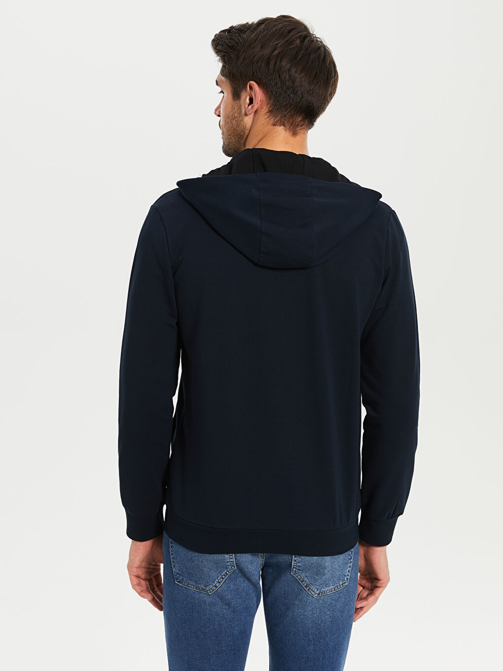 Lacivert Kapüşonlu Fermuarlı Erkek Sweatshirt-3