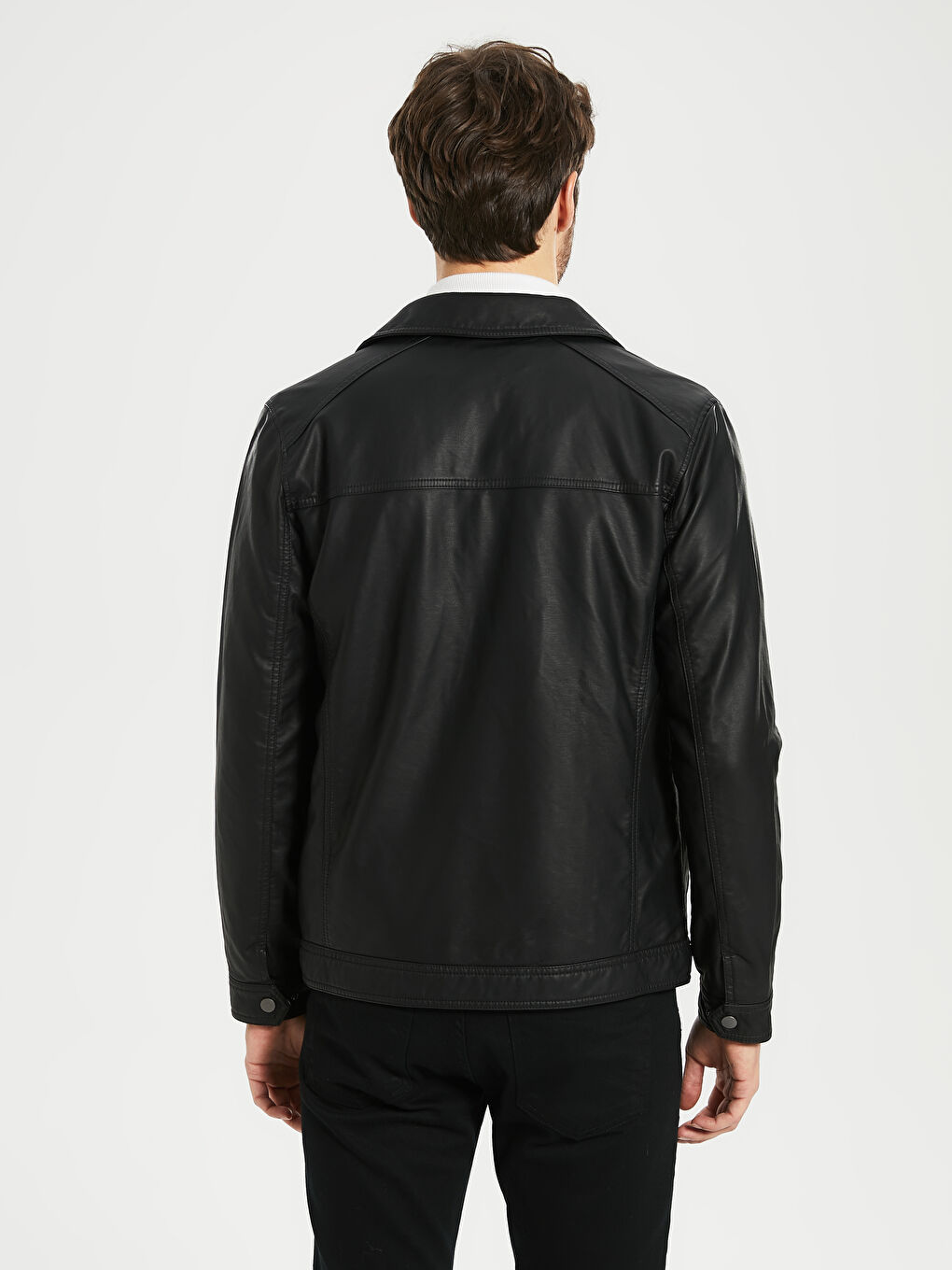 Siyah Erkek Deri Görünümlü Mont-4