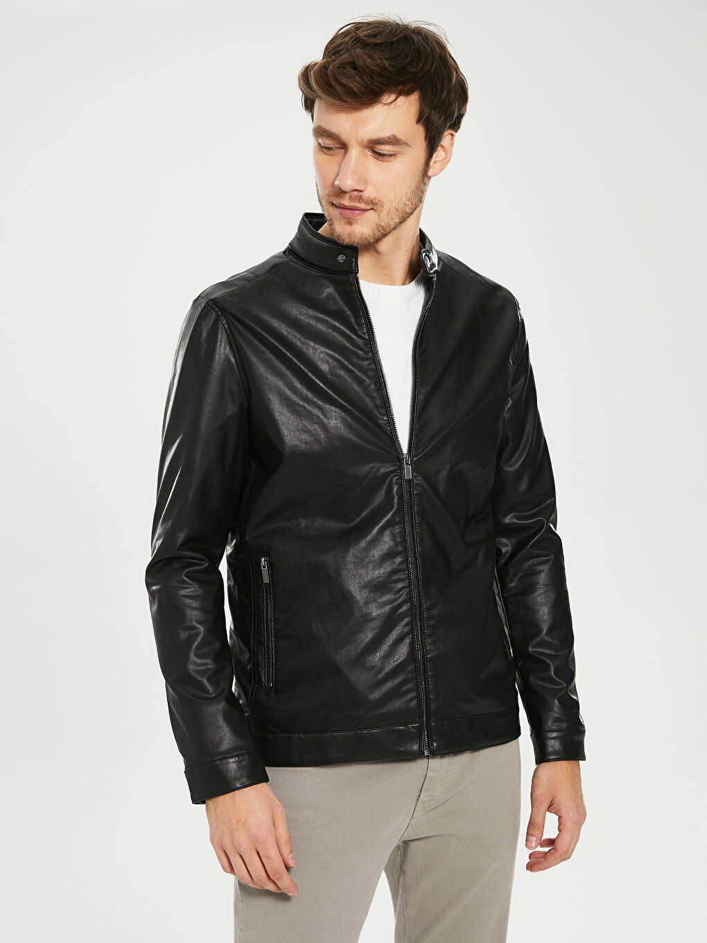 Siyah Erkek Deri Görünümlü Mont-2