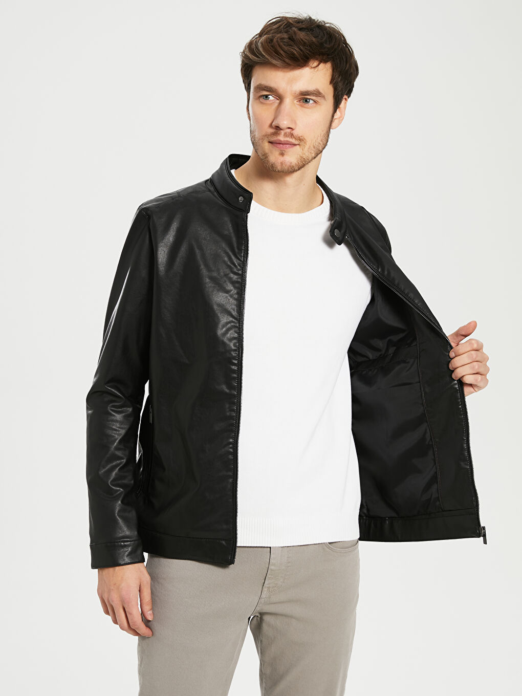 Siyah Erkek Deri Görünümlü Mont-3