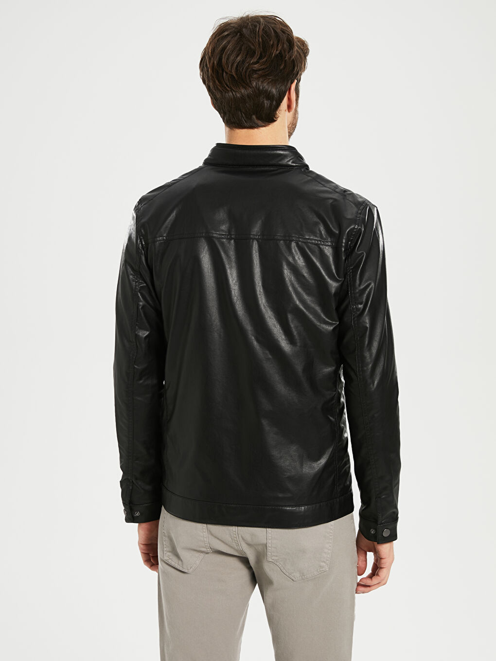 Siyah Erkek Deri Görünümlü Mont-4