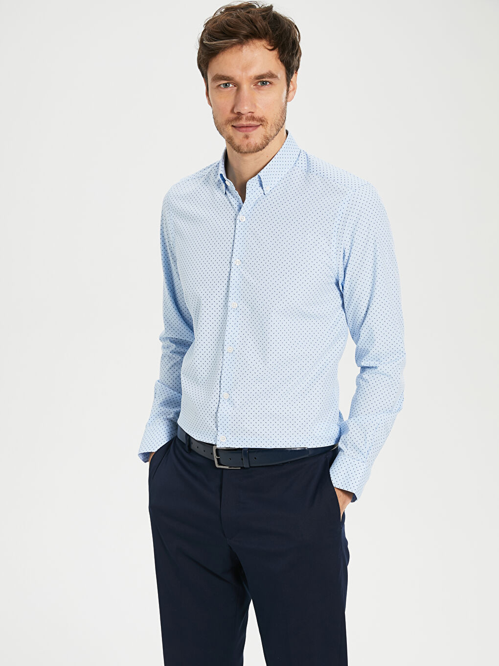 Mavi Poplin Erkek Gömlek