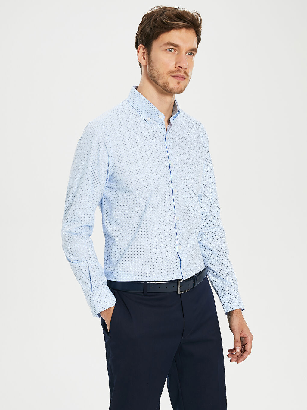 Mavi Poplin Erkek Gömlek-1