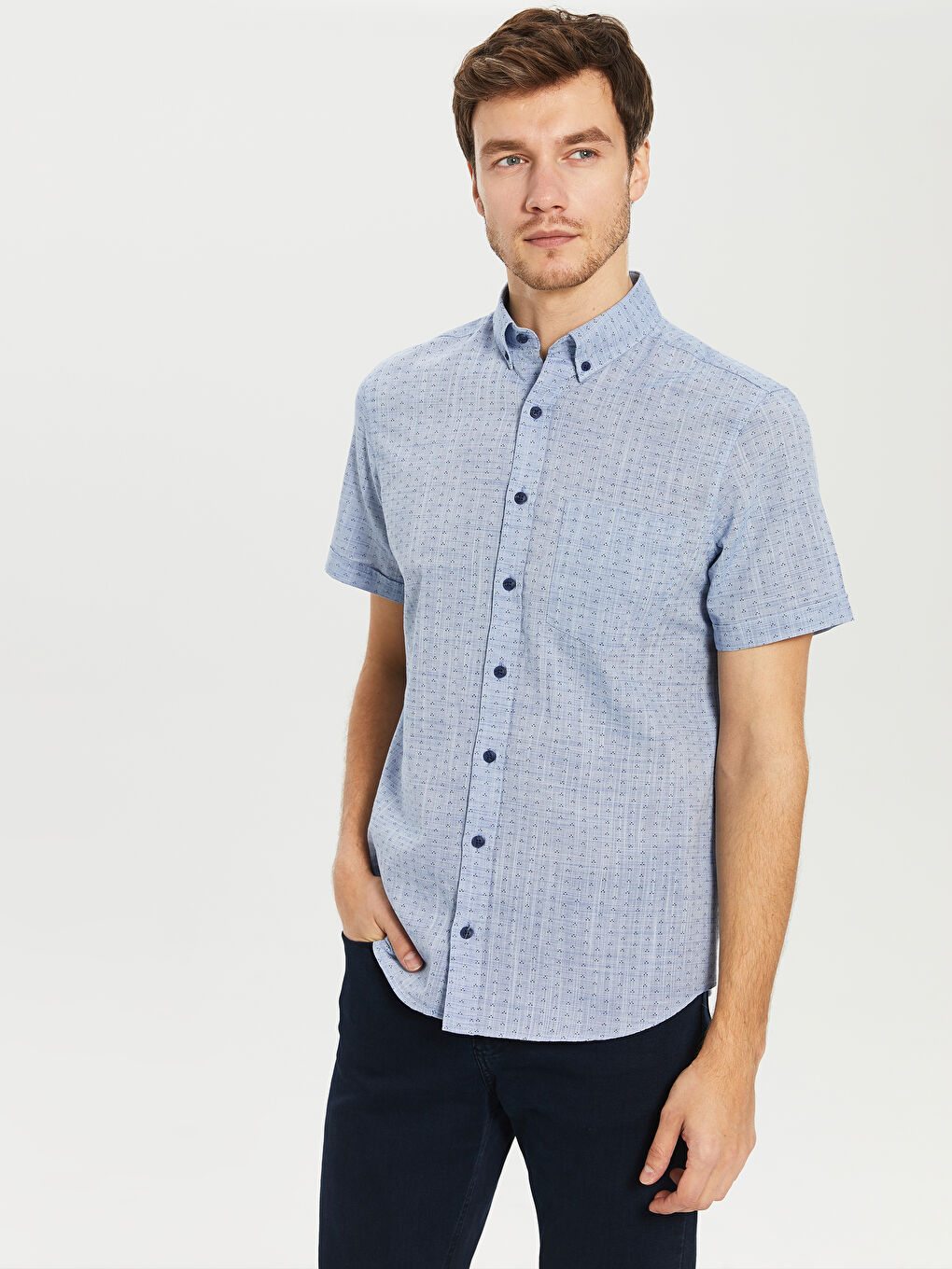 Mavi Poplin Erkek Gömlek