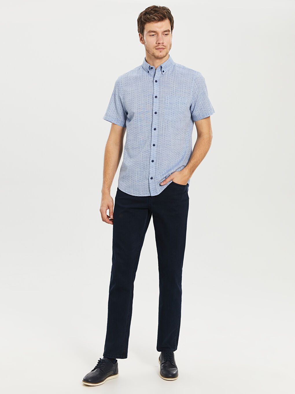 Mavi Poplin Erkek Gömlek-3