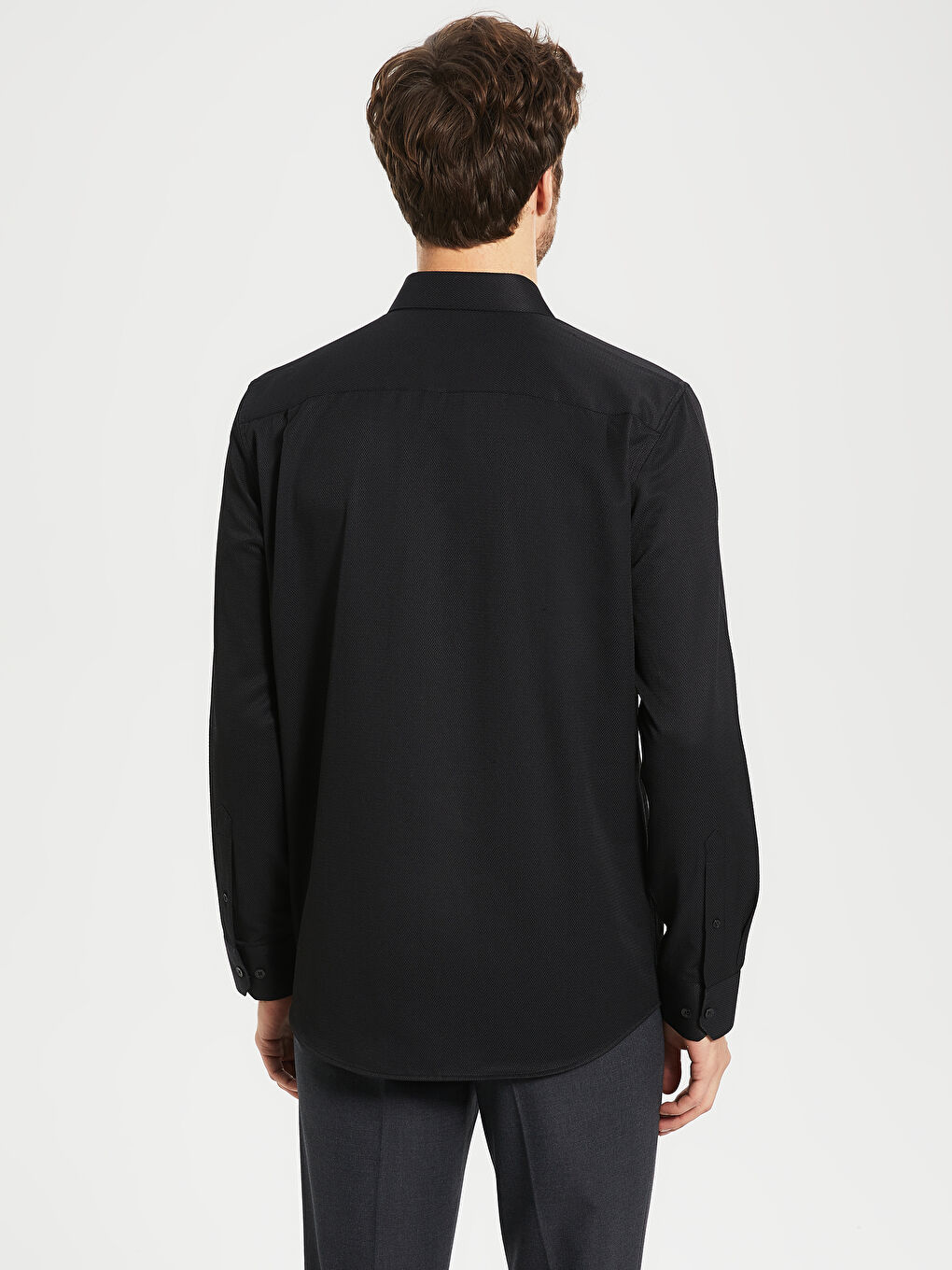 Siyah Regular Fit Uzun Kollu Erkek Gömlek-3