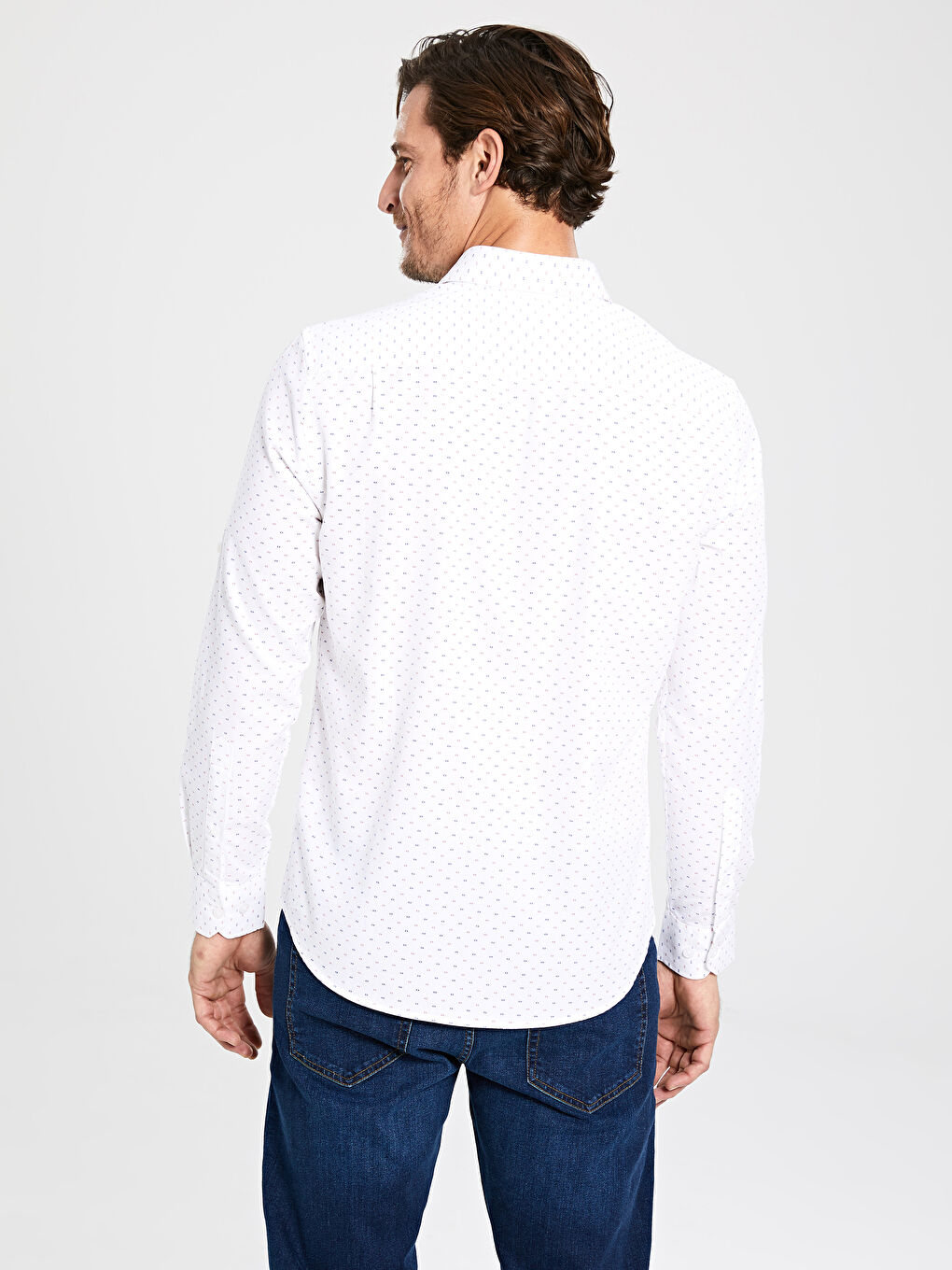 Beyaz Regular Fit Desenli Uzun Kollu Poplin Gömlek-2