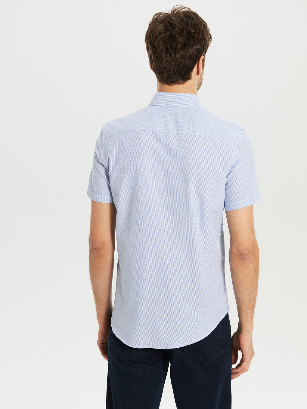 Mavi Slim Fit Armürlü Kısa Kollu Gömlek-3