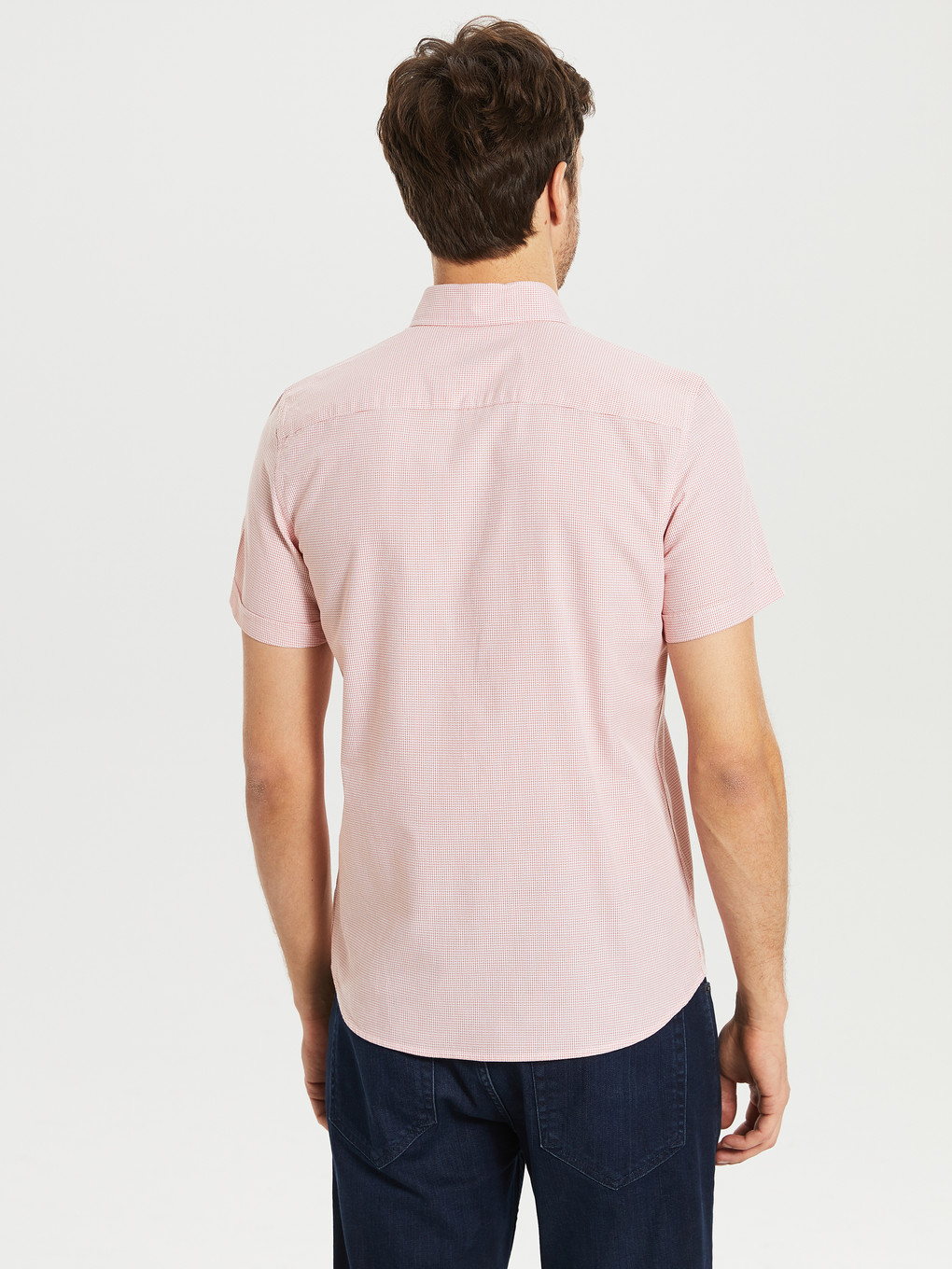 Turuncu Slim Fit Armürlü Kısa Kollu Gömlek-3