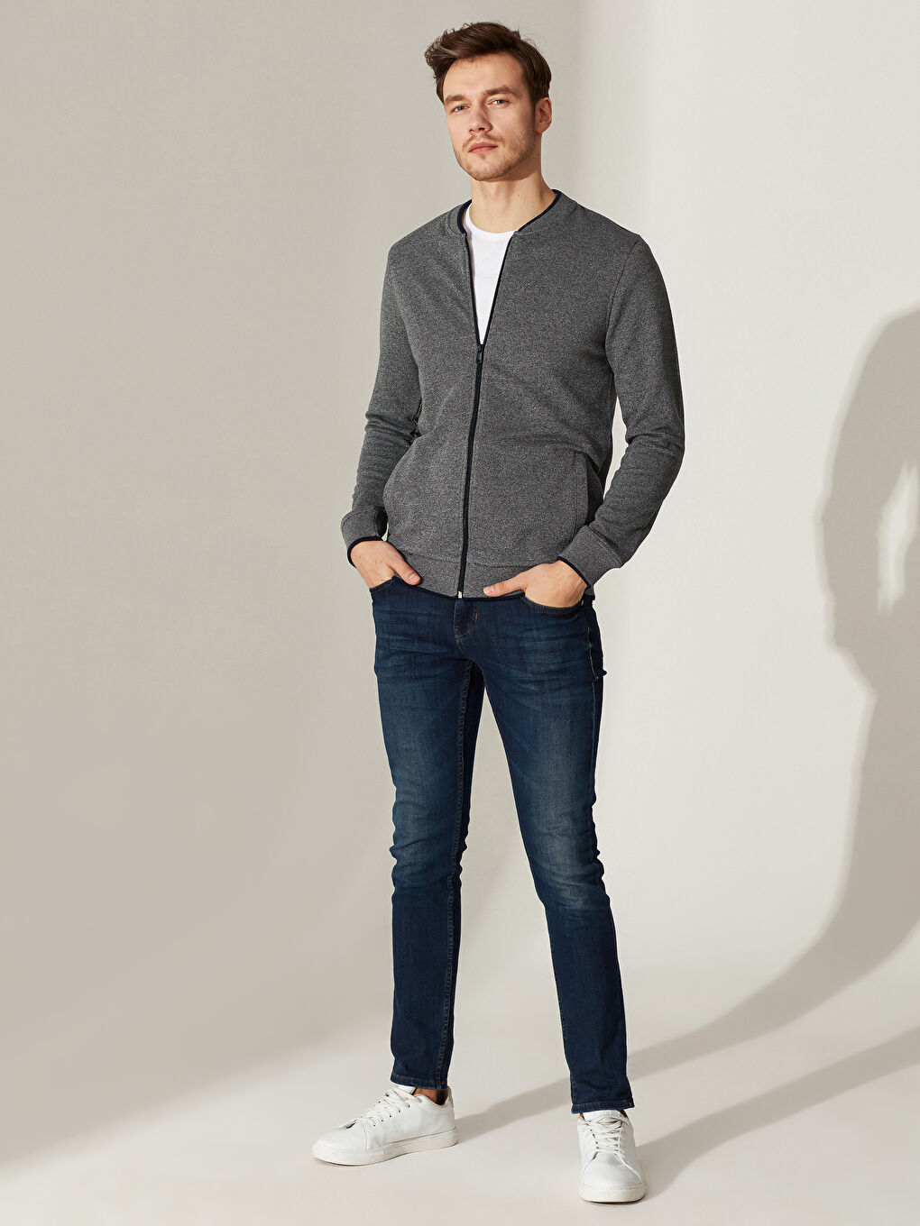 Antrasit Rahat Kalıp Uzun Kollu Erkek Kolej Ceket-3