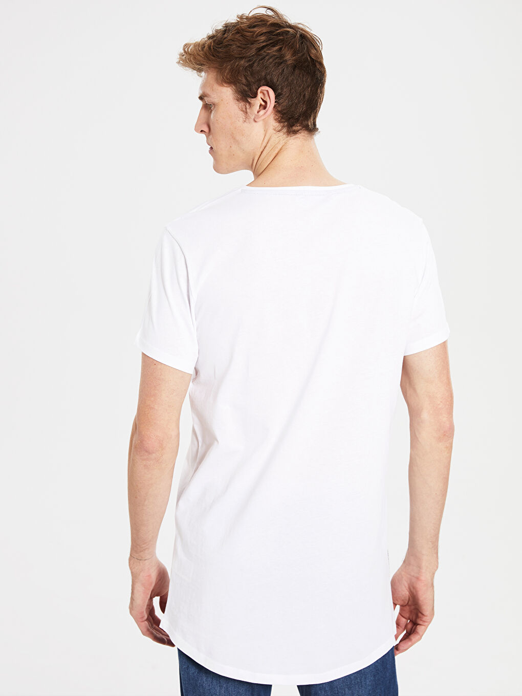 Beyaz Bisiklet Yaka Kısa Kollu Baskılı Penye Erkek Tişört-3