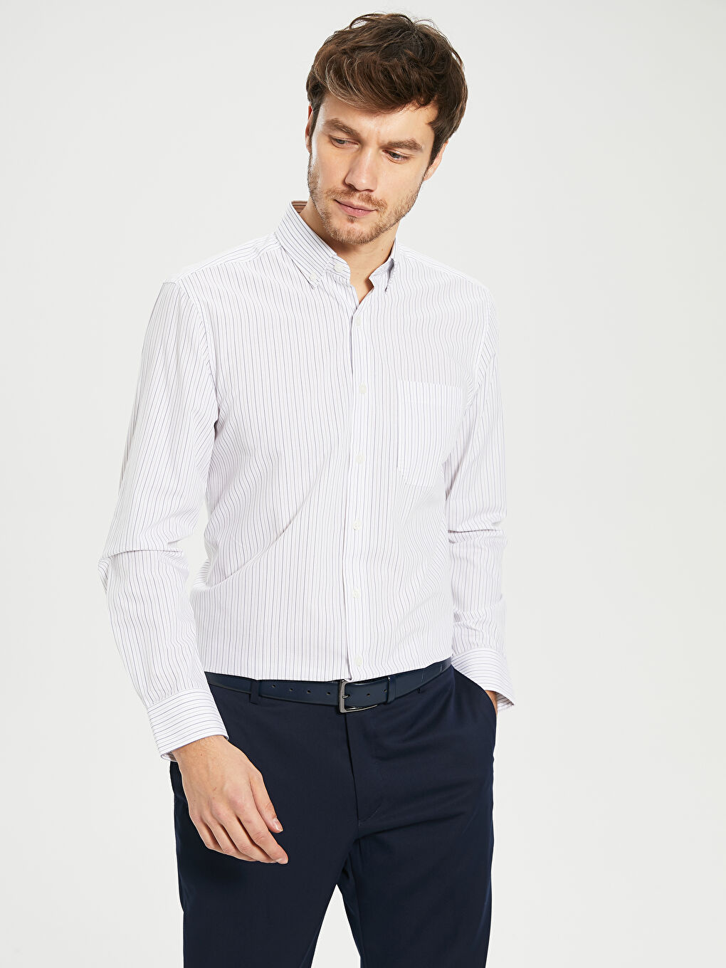 Bej Regular Fit Uzun Kollu Poplin Erkek Gömlek