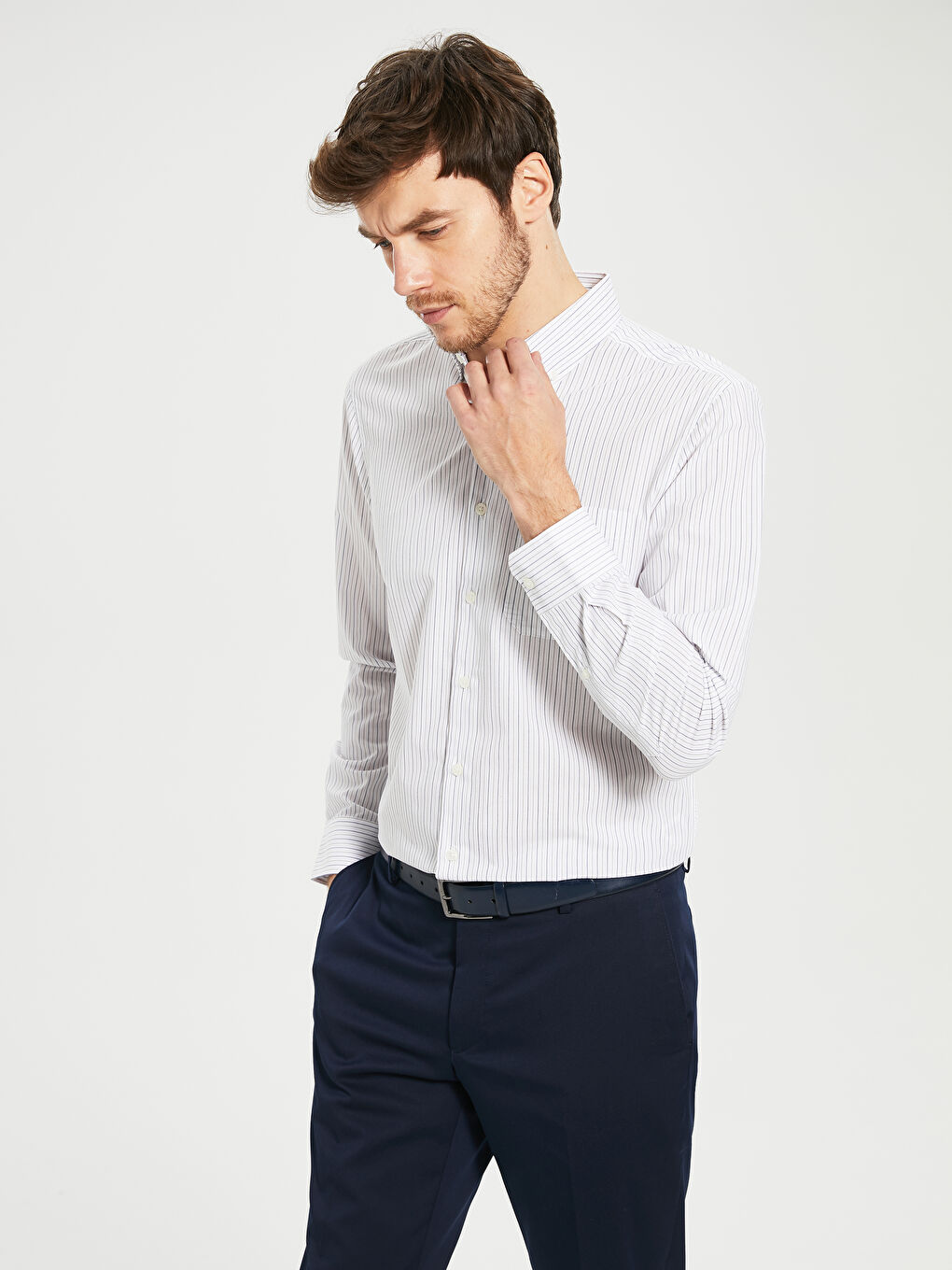 Bej Regular Fit Uzun Kollu Poplin Erkek Gömlek-1