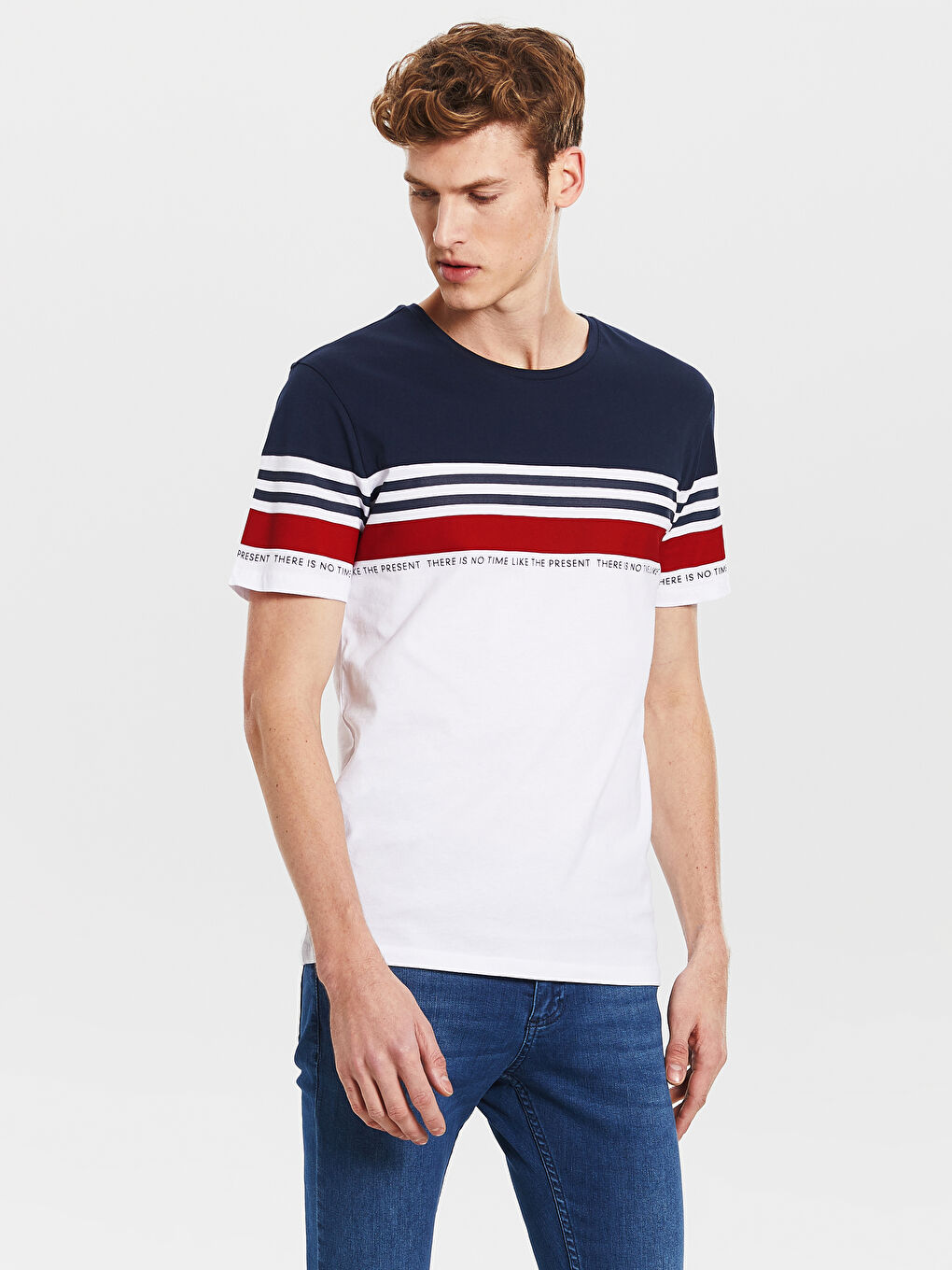 Beyaz Penye Erkek Tişört-1