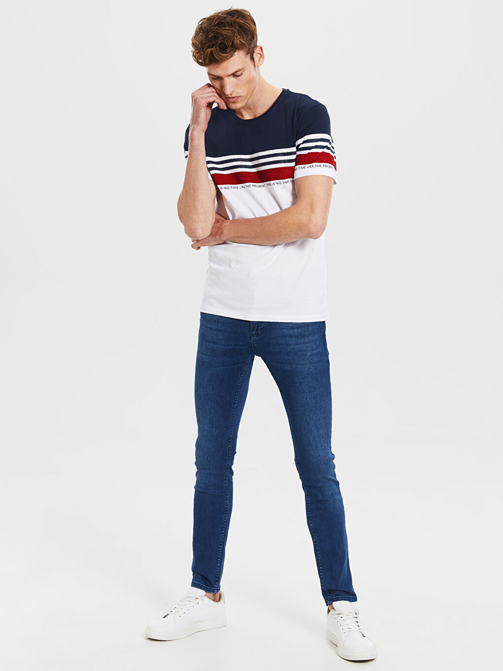 Beyaz Penye Erkek Tişört-4