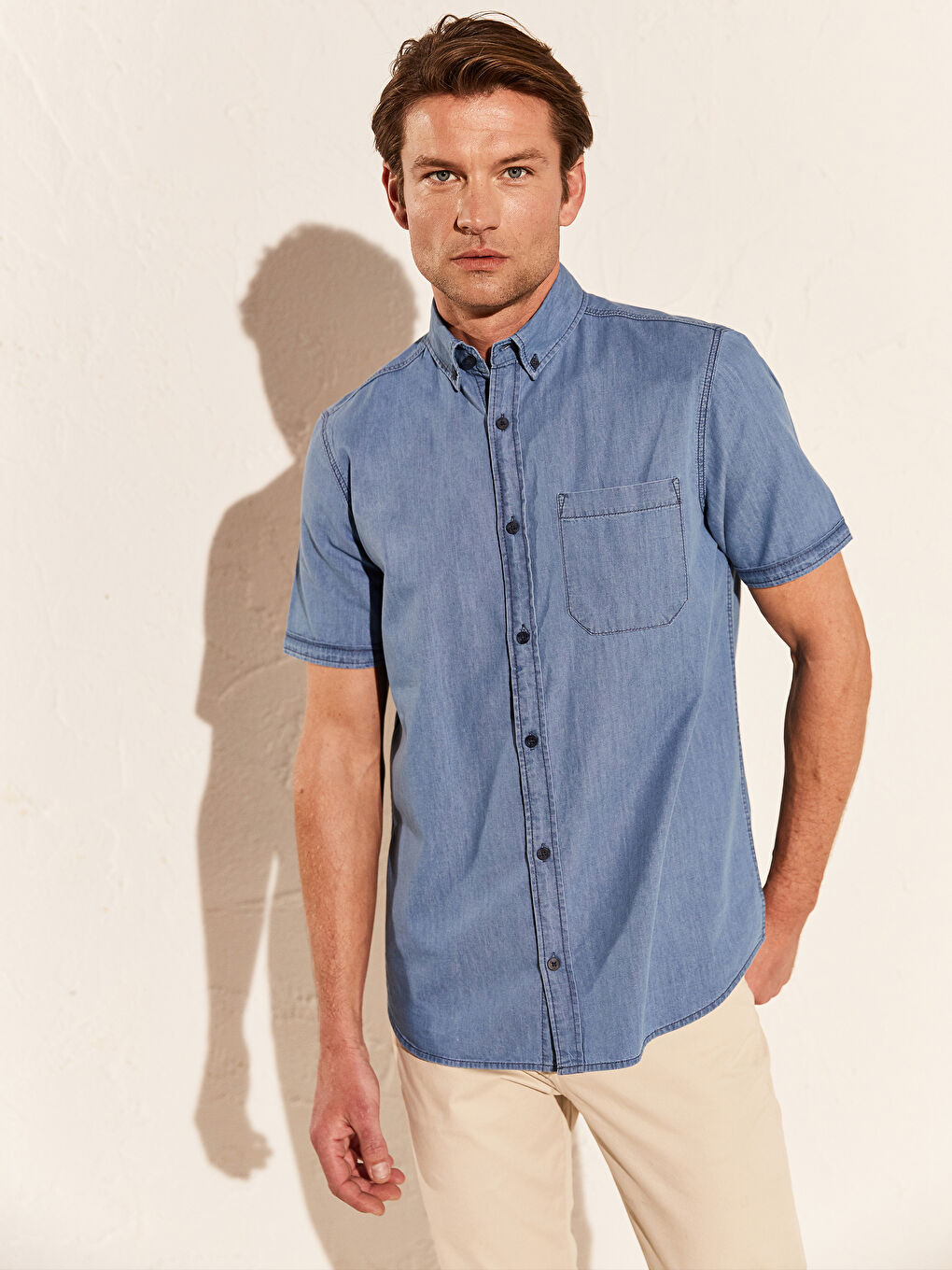 İndigo Regular Fit Uzun Kollu Erkek Jean Gömlek