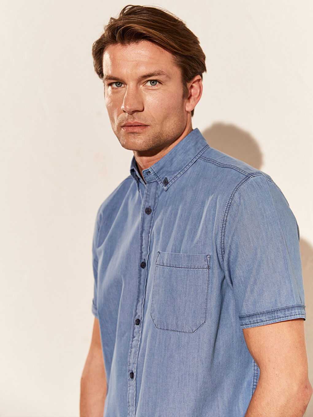 İndigo Regular Fit Uzun Kollu Erkek Jean Gömlek-1