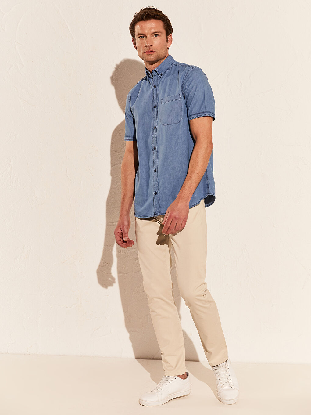 İndigo Regular Fit Uzun Kollu Erkek Jean Gömlek-3