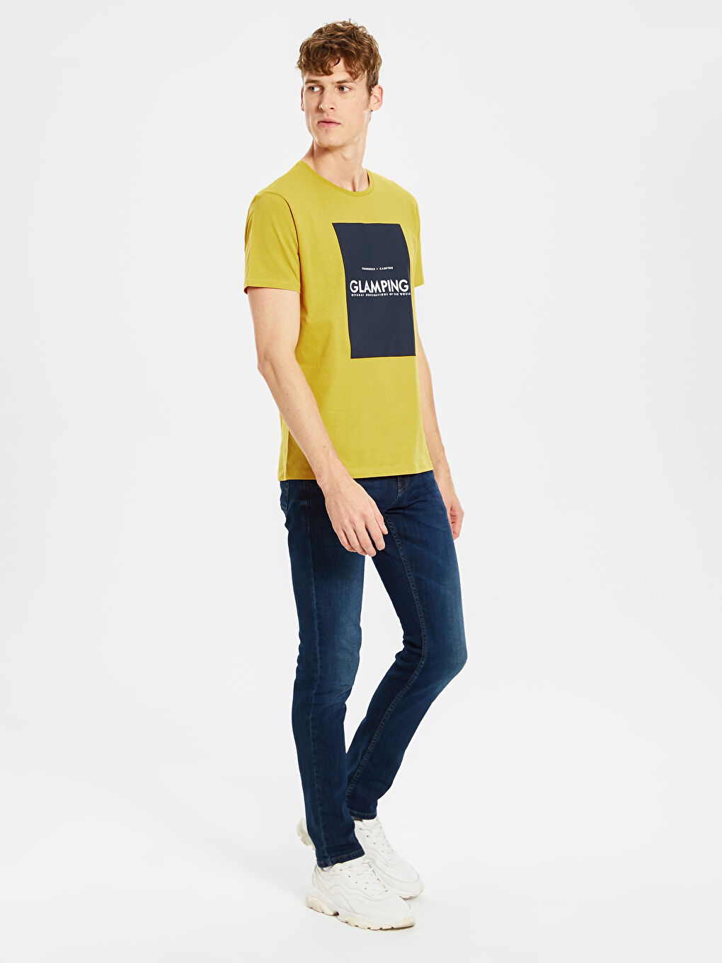 Sarı Bisiklet Yaka Penye Erkek Tişört-2