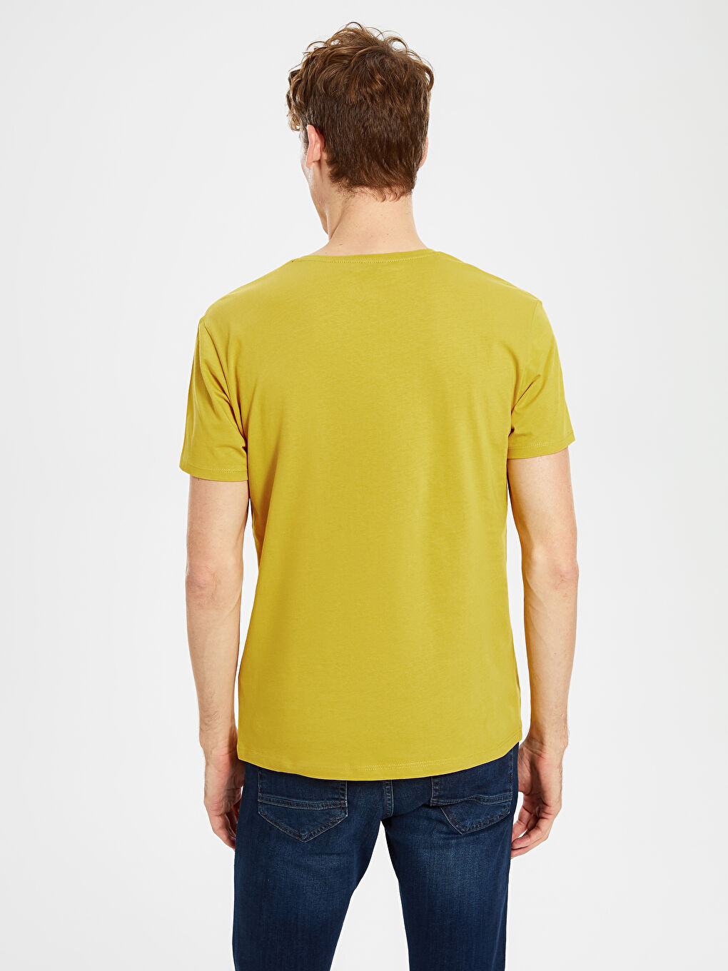 Sarı Bisiklet Yaka Penye Erkek Tişört-3