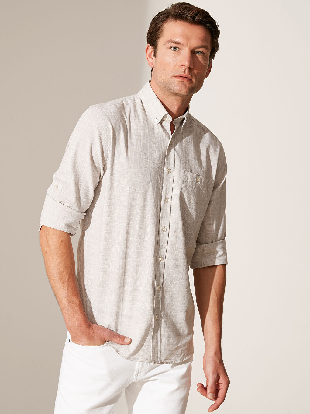 Regular Fit Long Sleeve Poplin Men's Shirt