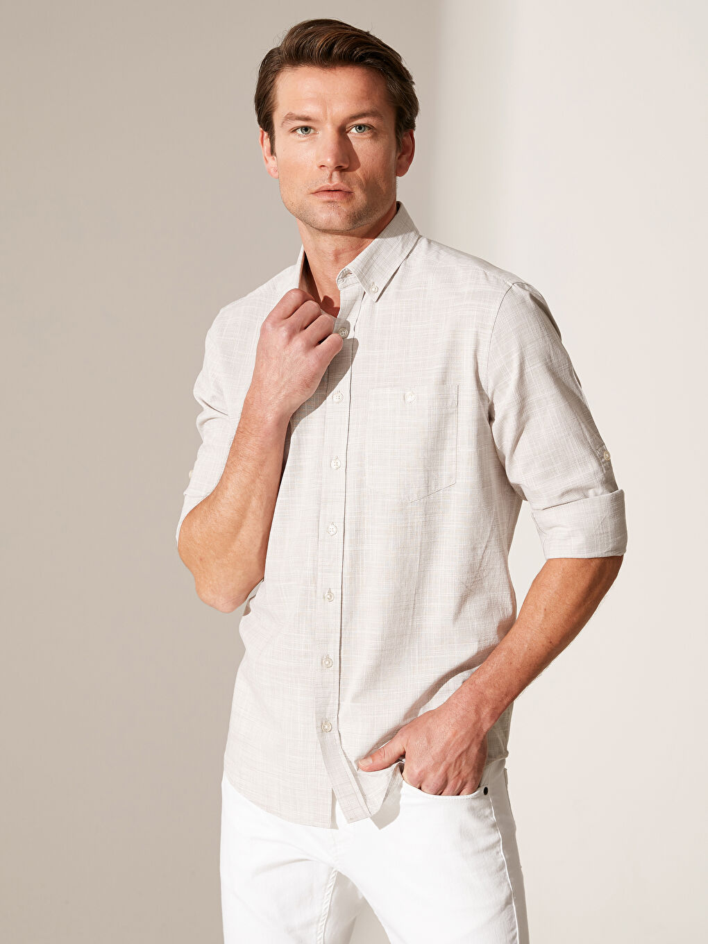 Regular Fit Long Sleeve Poplin Men's Shirt-1