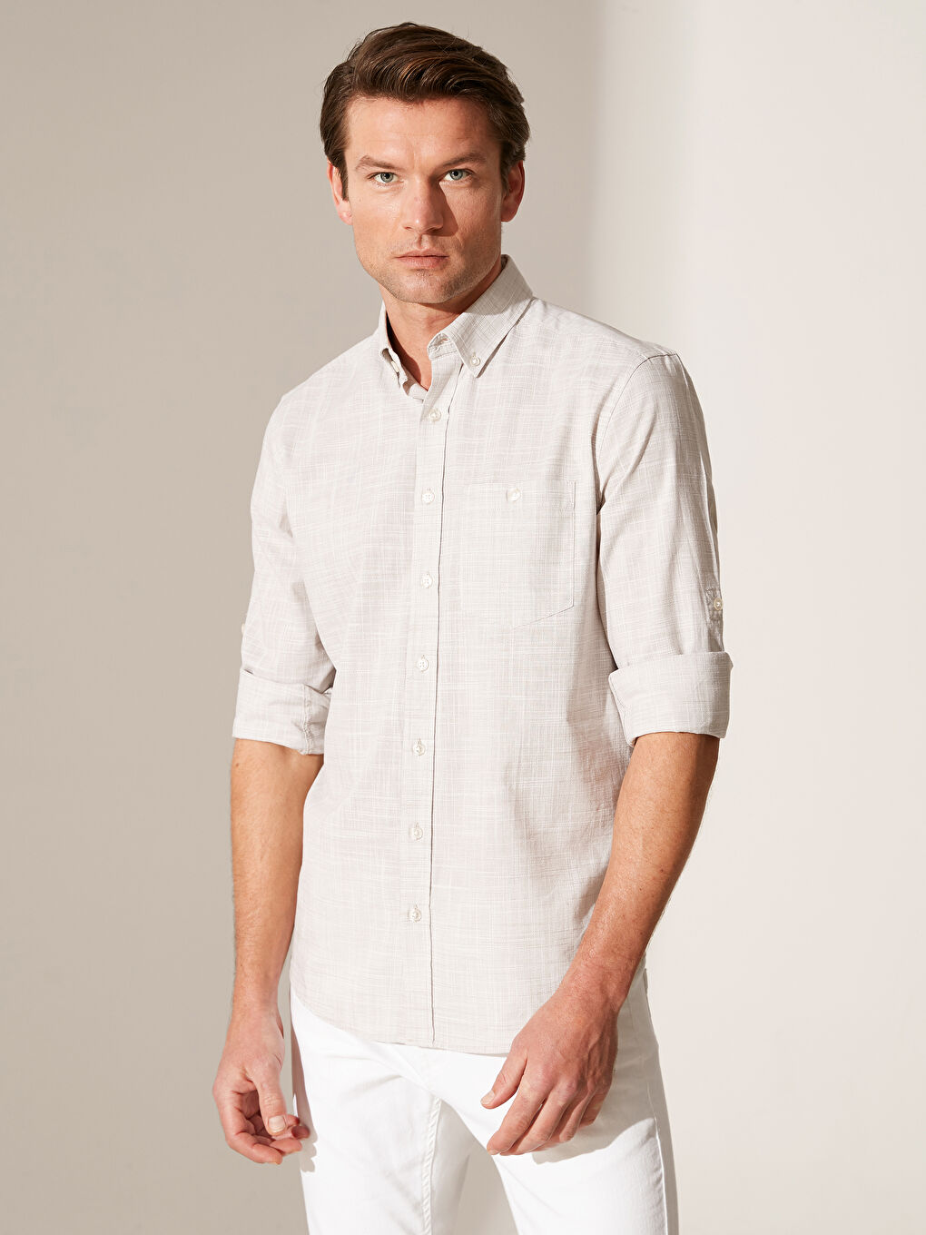 Regular Fit Long Sleeve Poplin Men's Shirt-2