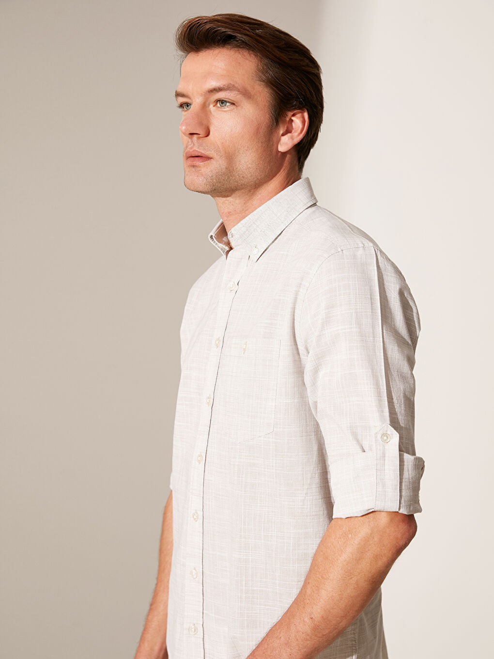 Regular Fit Long Sleeve Poplin Men's Shirt-3