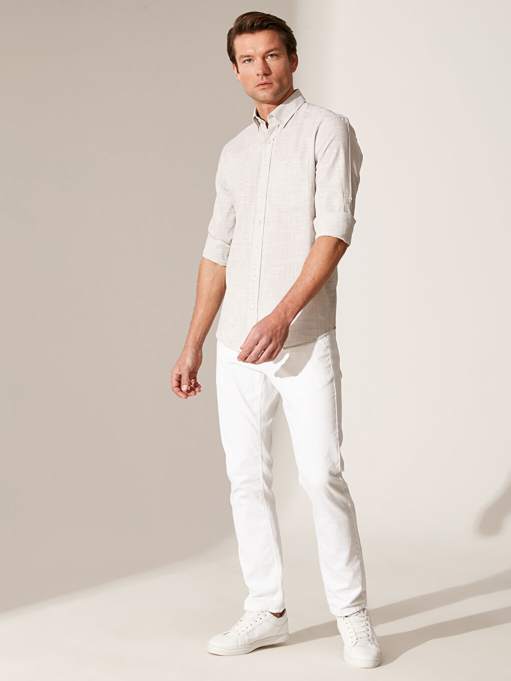 Regular Fit Long Sleeve Poplin Men's Shirt-5