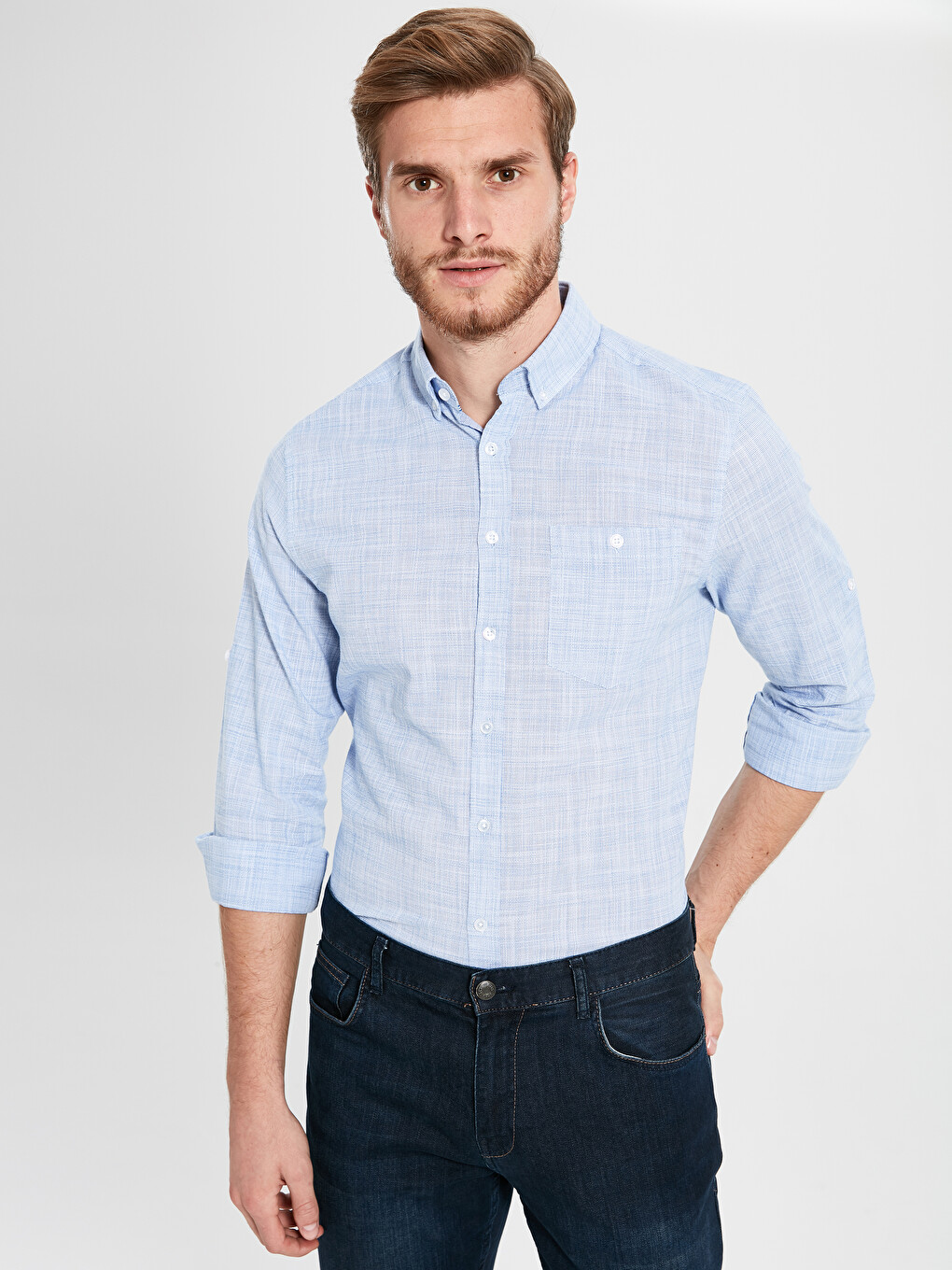 Regular Fit Figured Poplin Shirt