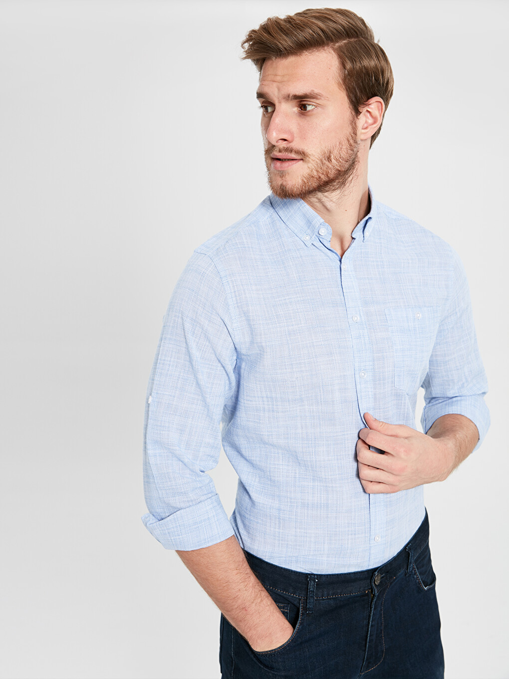 Regular Fit Figured Poplin Shirt-1